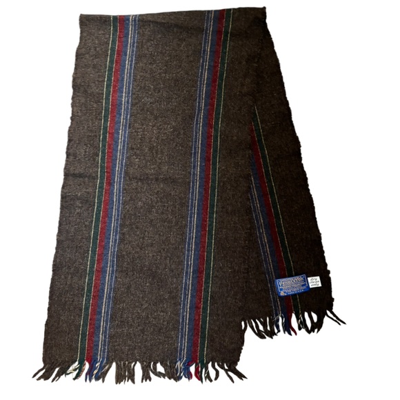 Pendleton Other - VINTAGE PENDLETON 100% VIRGIN WOOL Unisex Scarf Striped Gray Made in USA Brown